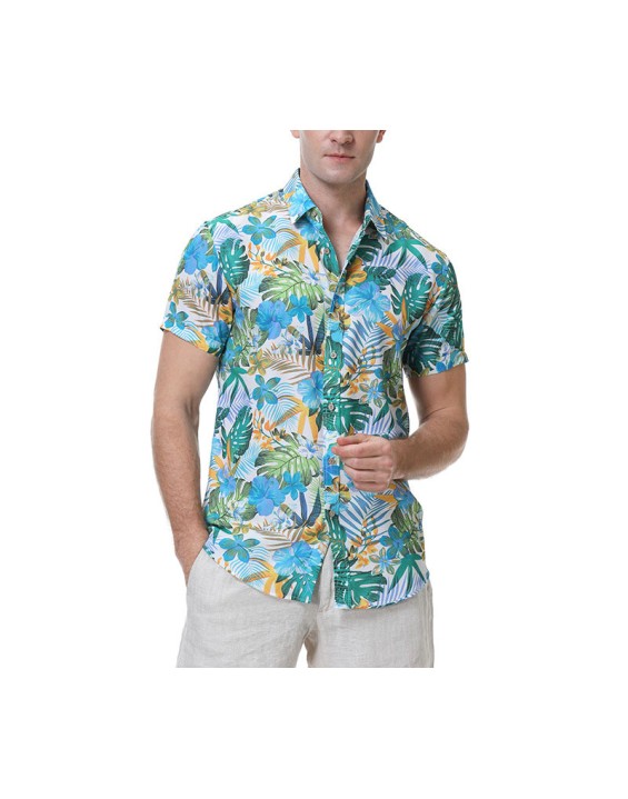 Aloha Summer Resort Beach Floral Hawaiian Shirts for Men