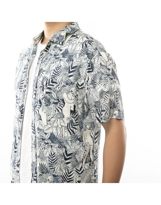 2023 men' beach short-sleeved palm tree print cotton Hawaiian summer shirt