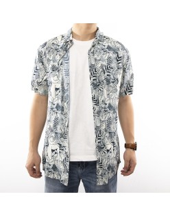 2023 men' beach short-sleeved palm tree print cotton Hawaiian summer shirt