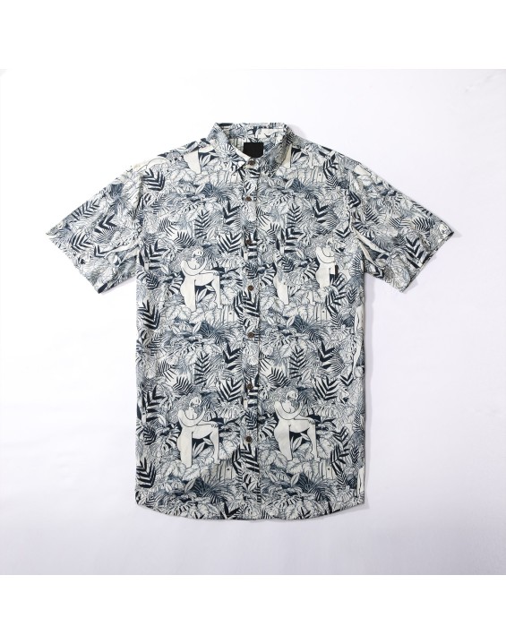 2023 men' beach short-sleeved palm tree print cotton Hawaiian summer shirt