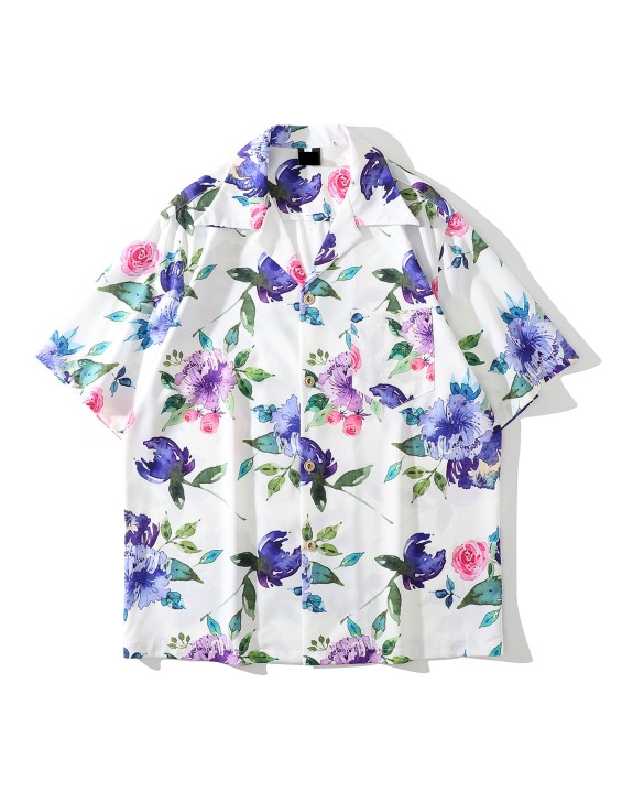 Floral Print Resort Shirts Polyester Cotton  Artwork Hawaiian Shirts