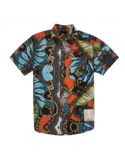 Cotton Hawaiian Shirts  Printing Trims Short Sleeves Casual Mens Summer Shirts