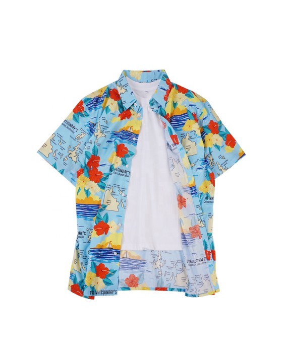 Summer  Printed Cool Beach Floral Hawaiian Style Shirt Short Sleeve Button up Coconut Tree Printing Hawaii Shirts for Men