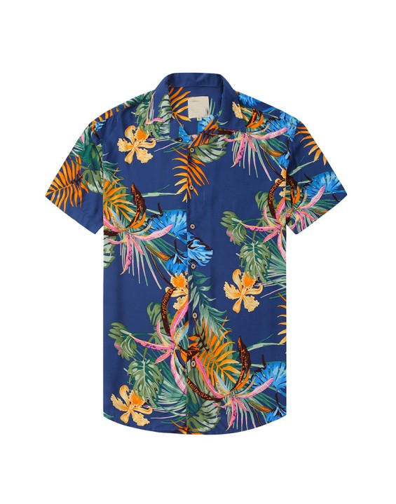 New Arrival  Printed 100% Rayon Viscose Casual Men Tiki Hawaiian Shirt