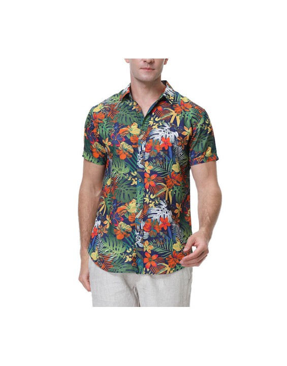 Aloha Summer Resort Beach Floral Hawaiian Shirts for Men