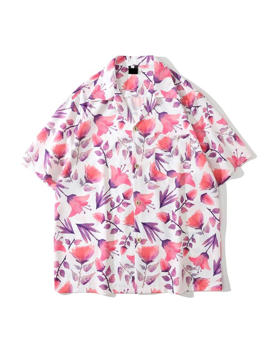 Floral Print Resort Shirts Polyester Cotton  Artwork Hawaiian Shirts