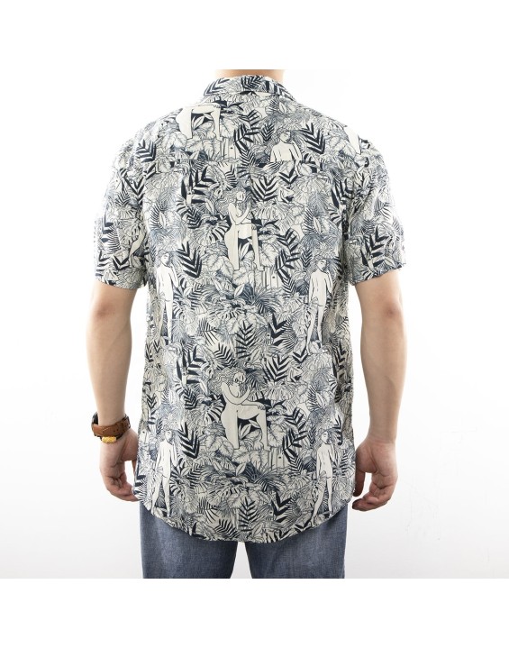 2023 men' beach short-sleeved palm tree print cotton Hawaiian summer shirt