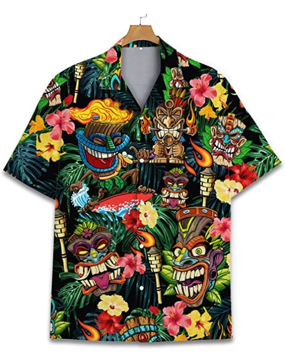 New Arrival  Printed 100% Rayon Viscose Casual Men Tiki Hawaiian Shirt