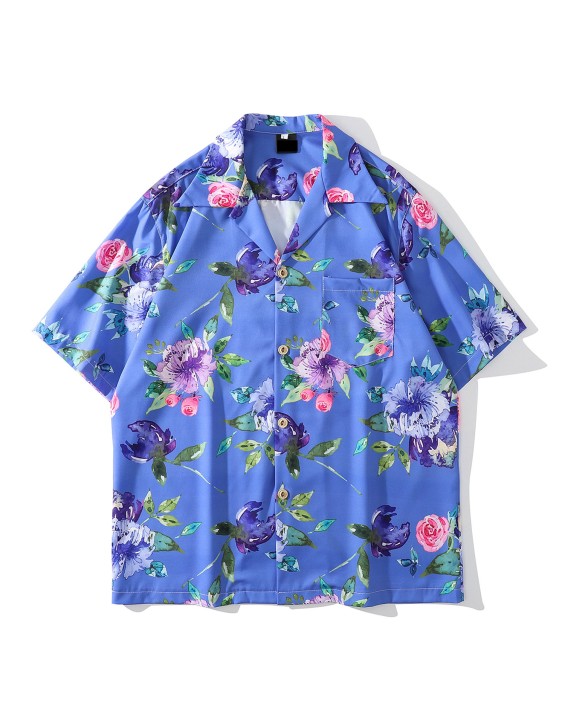 Floral Print Resort Shirts Polyester Cotton  Artwork Hawaiian Shirts