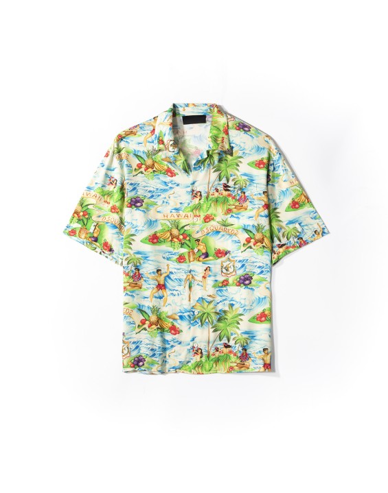 Summer 100%cotton Fabric Short Sleeve Men's Button Down Collar Hawaiian Shirt Tropical Beach Shirts