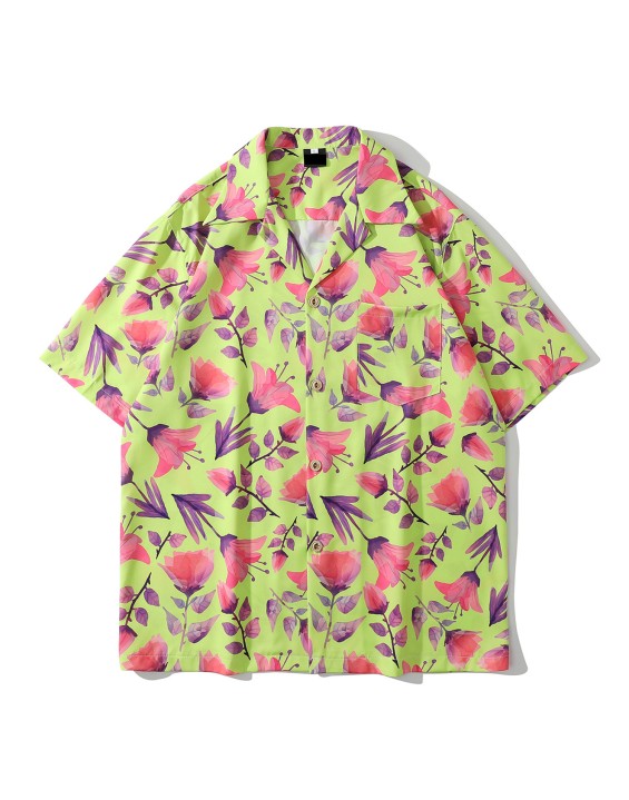 Floral Print Resort Shirts Polyester Cotton  Artwork Hawaiian Shirts