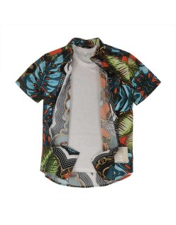 Cotton Hawaiian Shirts  Printing Trims Short Sleeves Casual Mens Summer Shirts