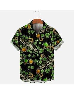 Saint Patrick's Day Party Shirts  Print Cotton Fabric Holiday Wear Hawaiian Shirts