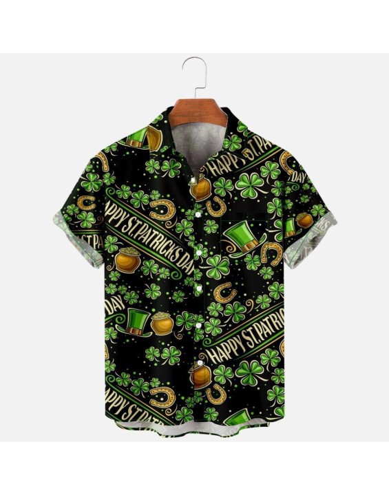 Saint Patrick's Day Party Shirts  Print Cotton Fabric Holiday Wear Hawaiian Shirts