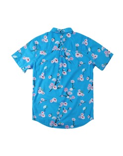 Fashion bright coloured executive blue aloha hawaiians men's shirt 100% cotton summer flowers printed