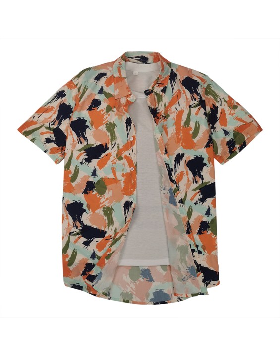 2023 New Arrival Mens  Vintage Hawaiian Shirts Streetwear 100% Viscose Casual All Over Print Button Up Blouse Shirt