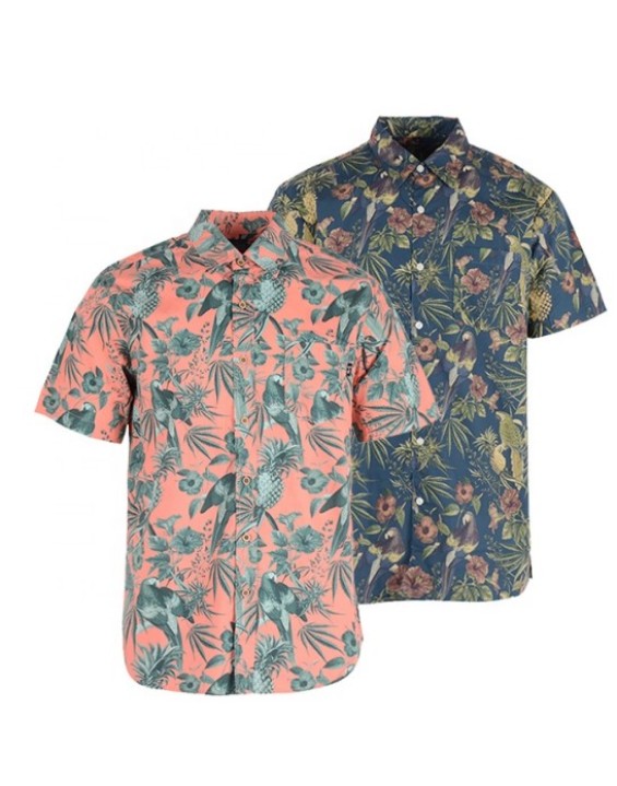 Hot selling funny poplin cotton flower birds pattern man's summer clothing fashion shirt hawaii