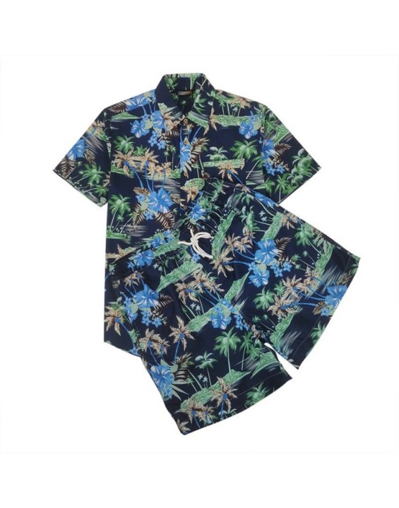 New Design Cotton Hawaiian Shirt Matching Short Set Digital Printing Summer Men Aloha Shirt