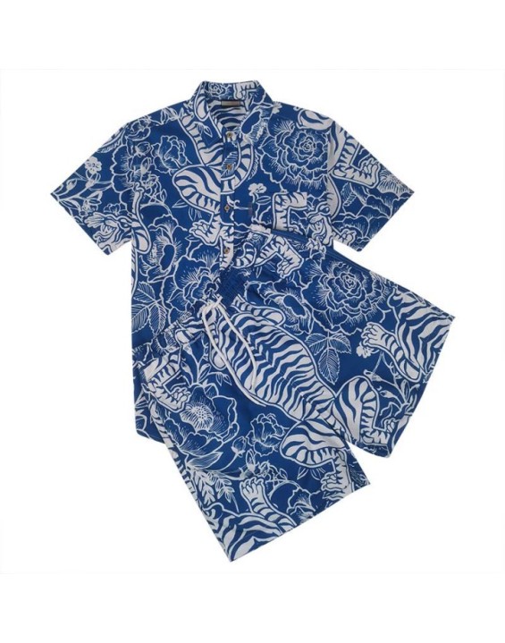 New Design Cotton Hawaiian Shirt Matching Short Set Digital Printing Summer Men Aloha Shirt