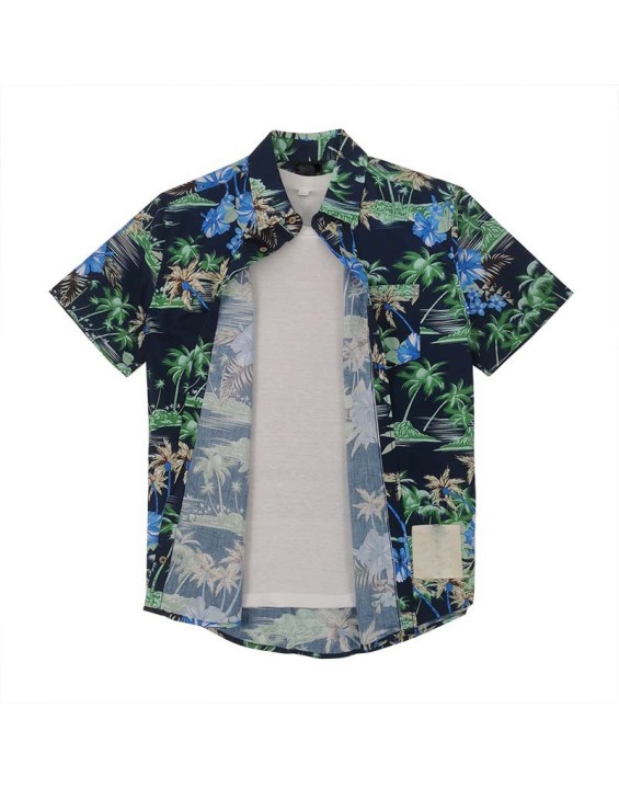 Men's beach shirt short-sleeved floral shirt cotton seaside Hawaiian loose print men's shirt