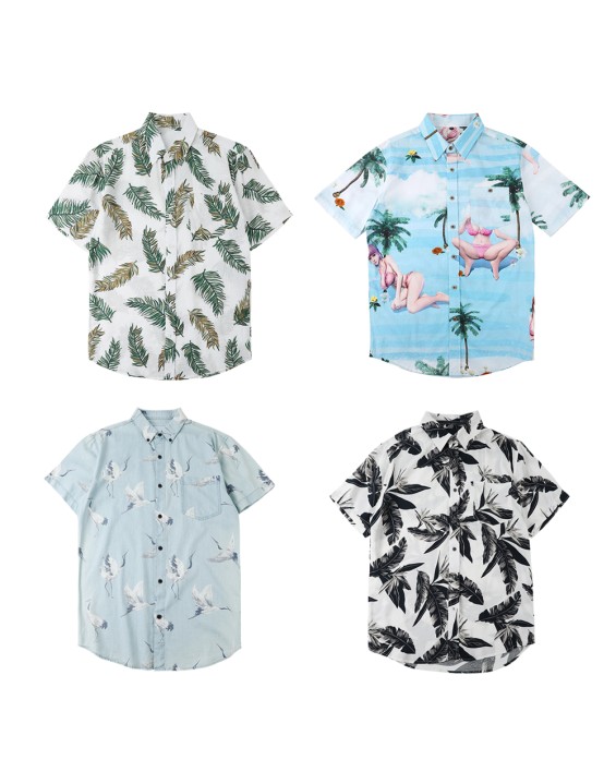 New Design Cotton Hawaiian Shirt Matching Short Set Digital Printing Summer Men Aloha Shirt