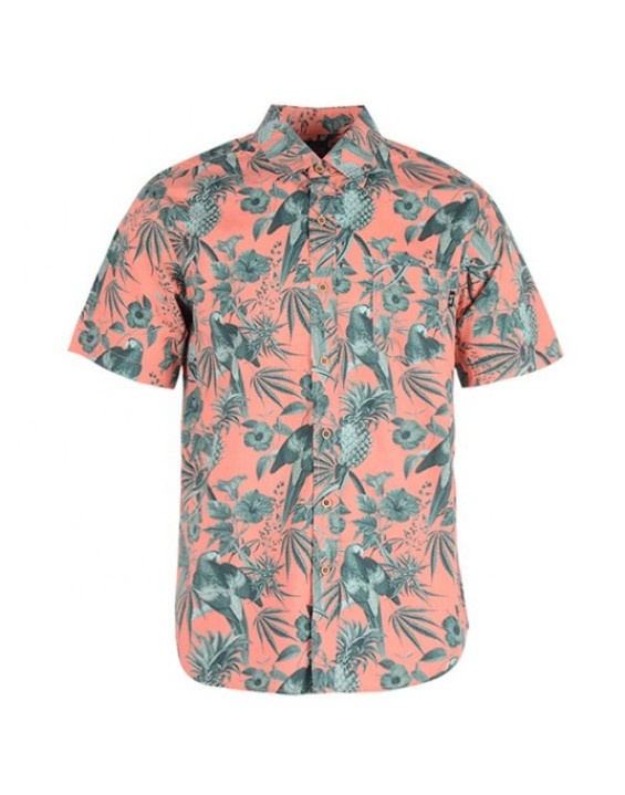 Hot selling funny poplin cotton flower birds pattern man's summer clothing fashion shirt hawaii