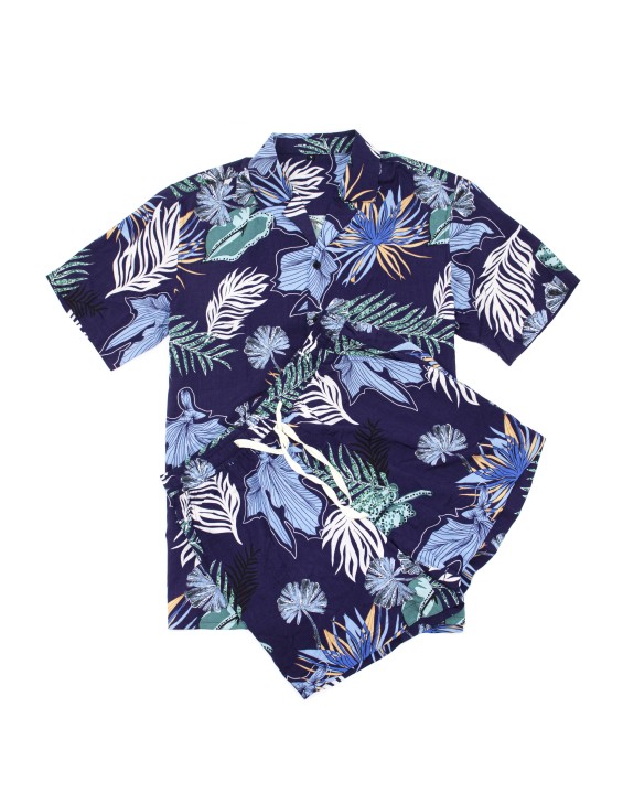 100% Cotton ized Hawaiian Shirt Men Floral Button Up Fashion Printed Men Sets Hawaii Suit Lapel Shirts Drawstring Shorts