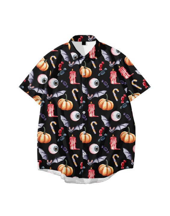 Halloween Witch's Hat Pumpkin Print Pattern Shirts  Short Sleeve Aloha Party Shirts