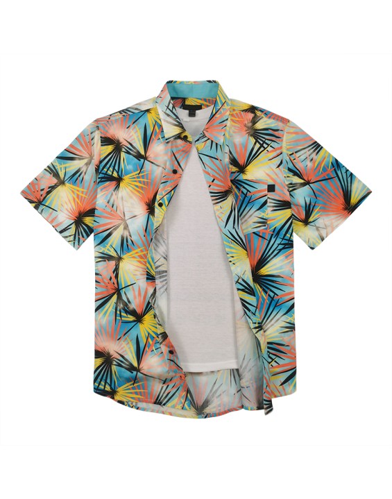 Design Printing US Size 100% Cotton Men Floral Fashion Summer Beach Wear Shirt  Full Button Down Hawaiian Shirts