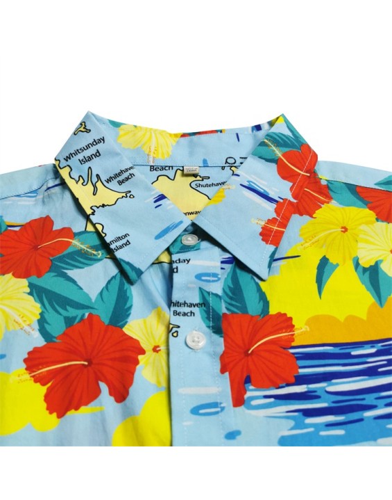 Printed Men Teenager Terry Cloth Beach Shirt Short Hawaiian Shirt