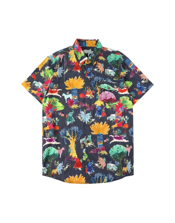 New style  summer short sleeve colorful floral printed new model casual shirt for men 