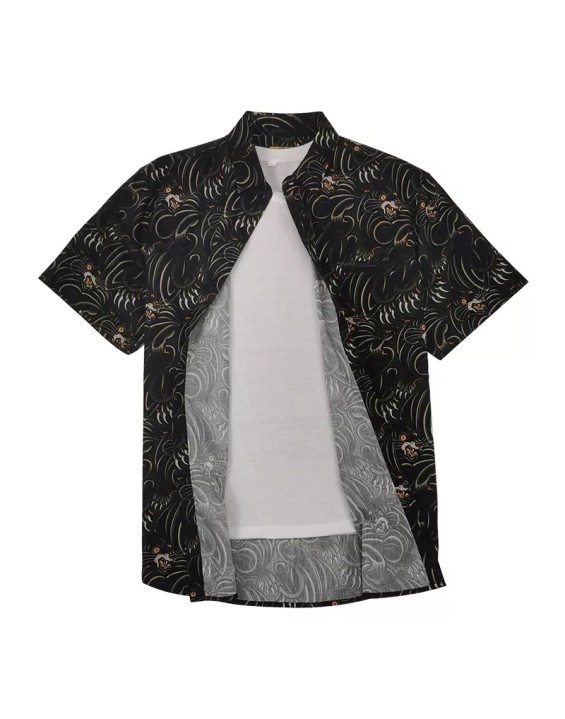 2023 New Arrival Mens  Vintage Hawaiian Shirts Streetwear 100% Viscose Casual All Over Print Button Up Blouse Shirt