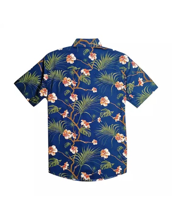 Summer 4 Way Stretch Fabric Short Sleeve Men's Button Down Collar Hawaiian Shirt Tropical Beach Shirts