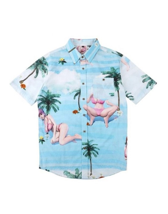 New Look  Printed Causal Designed Hawaiin Sky Blue Shirts Aloha For Men