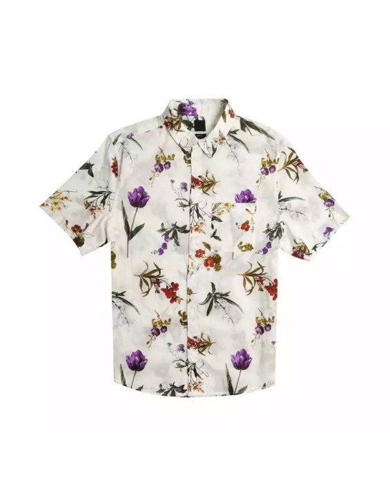 Summer 4 Way Stretch Fabric Short Sleeve Men's Button Down Collar Hawaiian Shirt Tropical Beach Shirts