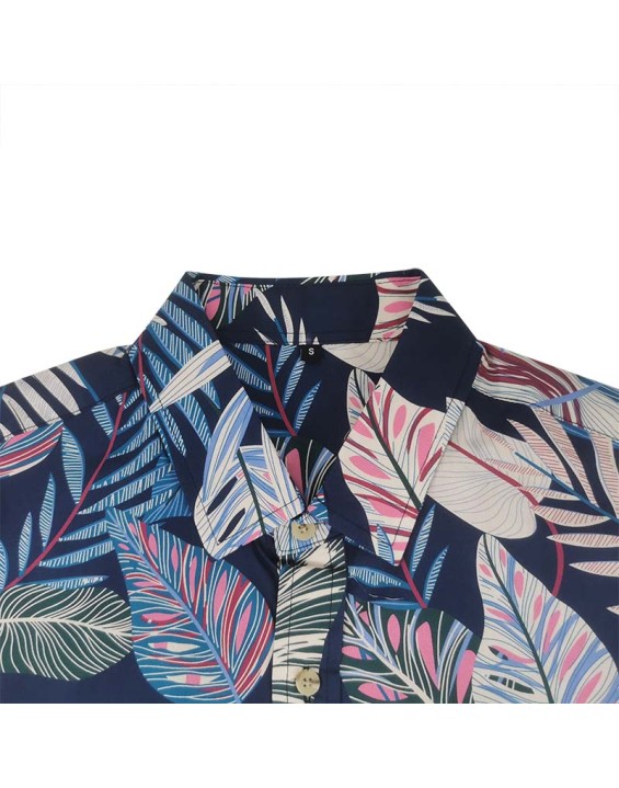 Men's beach shirt short-sleeved floral shirt cotton seaside Hawaiian loose print men's shirt