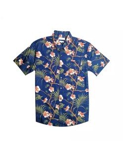 Summer 4 Way Stretch Fabric Short Sleeve Men's Button Down Collar Hawaiian Shirt Tropical Beach Shirts