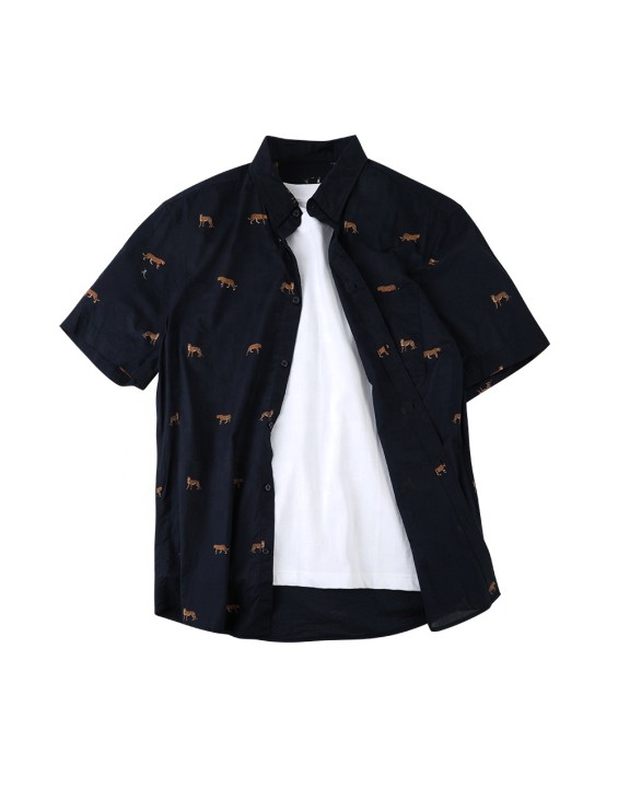 New style small leopard animal printed latest short sleeve casual wer male shirts for men