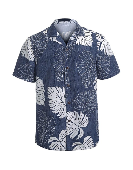 Summer 4 Way Stretch Fabric Short Sleeve Men's Button Down Collar Hawaiian Shirt Tropical Beach Shirts