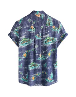  Men's Original Hawaii Aloha T Shirt cotton Summer Short Sleeve Hawaii Printed Button Shirt