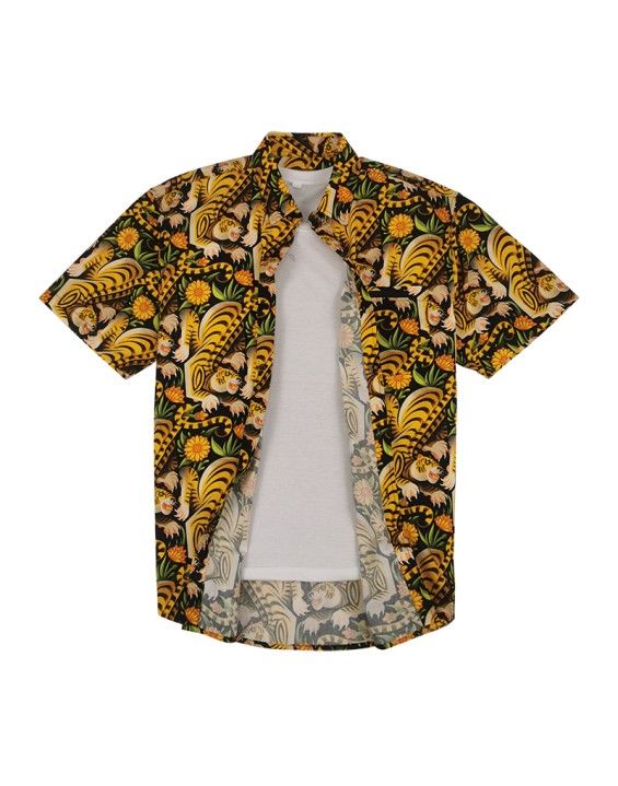 men  print 100% cotton short sleeve hawaiian shirt