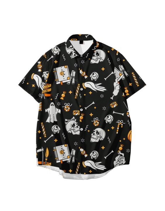 Halloween Witch's Hat Pumpkin Print Pattern Shirts  Short Sleeve Aloha Party Shirts