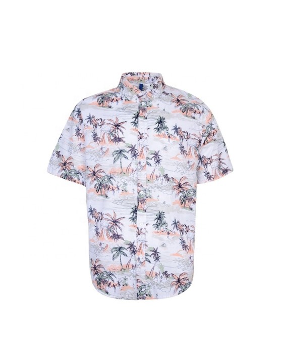 Hot selling funny poplin cotton flower birds pattern man's summer clothing fashion shirt hawaii