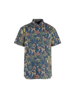 Hot selling funny poplin cotton flower birds pattern man's summer clothing fashion shirt hawaii