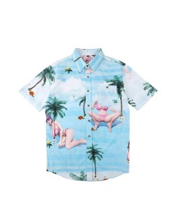 New Look  Printed Causal Designed Hawaiin Sky Blue Shirts Aloha For Men